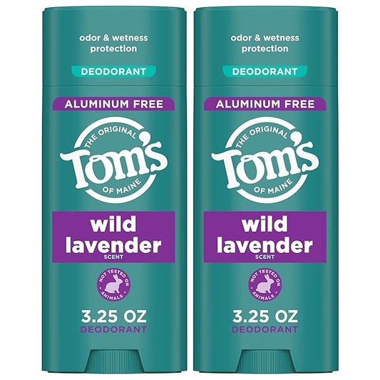 Tom’s of Maine Wild Lavender Aluminum Free Natural Deodorant For Women & Men | Goes on Clear | Odor & Wetness Protection | Naturally Derived and Moisture-Locking Ingredients | 3.25 oz (2 Pack)