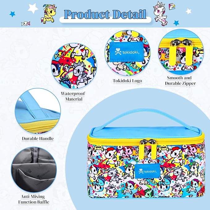 Tokidoki Official Unicorno Makeup Bag Cute Cosmetic Bag Large Capacity Travel Makeup Case Portable Organizer Toiletry Bag for Women Traveling with Handle (Colorful)