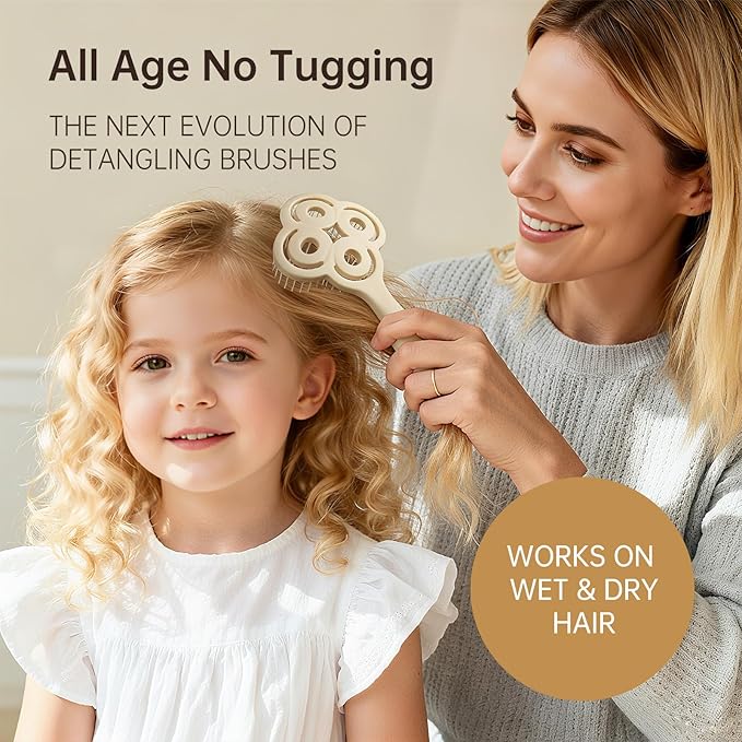 Simetra Detangler Hair Brush for Women and Men, Original Detangling Brush for Curly Hair/Fine &Thick/Wet & Dry Hair, Holiday Present Hairbrush - Natural Crystal Inlay & 14K Gold Plating