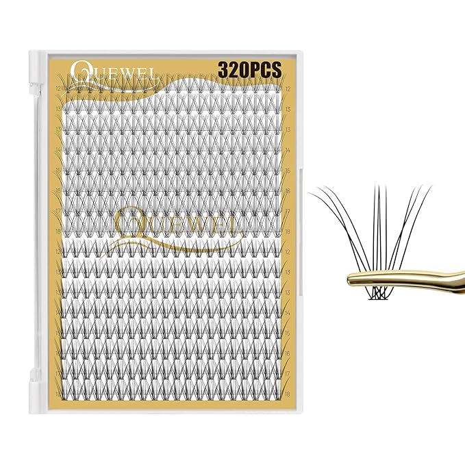 QUEWEL Lash Clusters 320Pcs Cluster Lashes 10D+20D C Curl Lash Cluster Eyelash Extensions Mix12-18mm Individual Eyelashes Clusters Wispy Lash Clusters Thin Band Soft to Use at Home(10D+20D C Mix12-18)