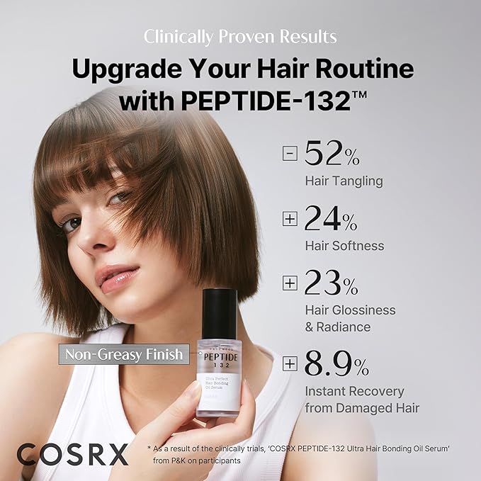 COSRX PEPTIDE 132 Hair Bonding Oil Serum, Travel Size Keratin Treatment for Frizzy, Damaged, Dry Hair – Repairs Split Ends, Adds Hair Gloss – For All Hair Types – 0.94 fl oz