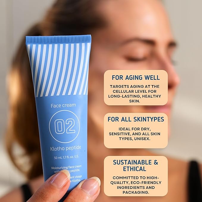 EiE 02 Klotho Peptide Cream Face Moisturizer – Rare Groundbreaking Peptides Face Cream for Women with Hyaluronic Acid, Sagging Skin, Fine Lines and Wrinkles Treatment, Made in Sweden, 1.7 fl. Oz