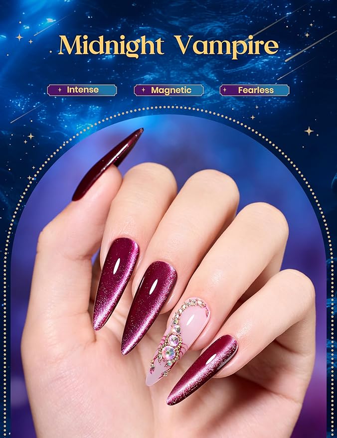 Beetles Midnight Vampire Lucky Box, Scorpio Zodiac Gel Nail Polish Kit Black Purple Burgundy Red Colors, All-in-One Nail Art Set with Tools, Necklace Badge, Salon DIY Zodiac Gift for Women