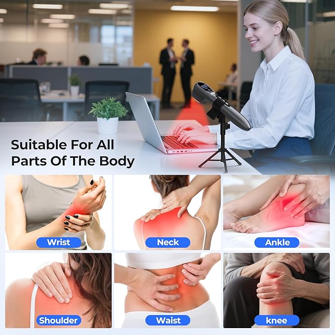 Morfone Handheld Red Light Therapy Device - Infrared Light 5 x 808nm + 12 x 650nm, Wireless Cold Infrared Red Light Wand with Stand & Glasses for Home Use, Gift Idea, Grey