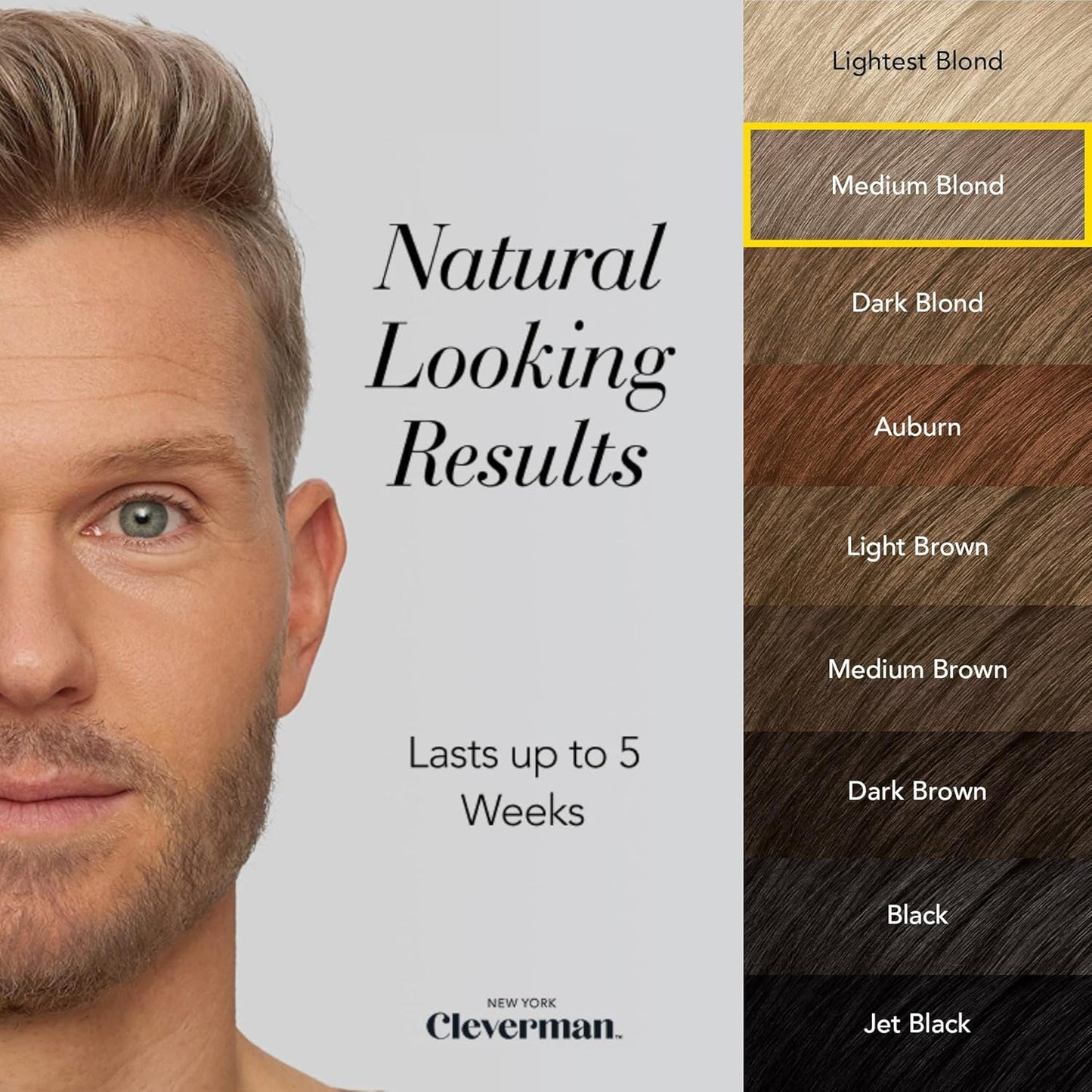 Cleverman Medium Blond All-in-One Reusable Kit for Men's Natural-Looking Gray Coverage - Professional-Quality Hair, Beard & Mustache Color, Ammonia-Free