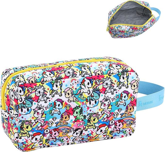 Tokidoki Makeup Bag for Women, Large Capacity Cosmetic Organizer & Toiletry Pouch with Handle, Official Licensed Unicorno Travel Cartoon Portable Makeup Case
