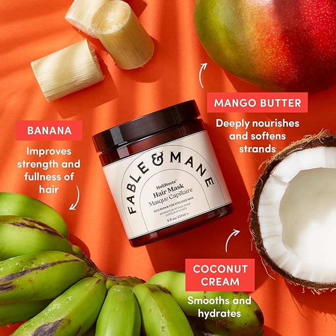 Fable & Mane Deep Moisture Repairing Hair Mask, For Frizzy, Dry, Damaged Hair. Treatment Repairs and Softens with Shea Butter and Coconut (Pack of 2)