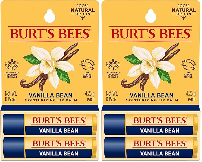 Burt's Bees Lip Balm - Vanilla Bean, Lip Moisturizer With Responsibly Sourced Beeswax, Tint-Free, Natural Origin Conditioning Treatment, 2 Tubes, 0.15 oz. (Pack of 2)