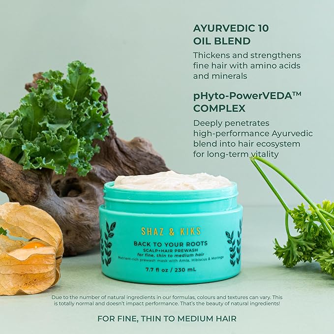 SHAZ & KIKS Essential Prewash Scalp+Hair Mask for Fine, Thin to Medium Hair | Deliver 35+ Essential Nutrients to Build Long-term Health | Stimulate Growth & Thicken Fine Strands | Color-Safe | 90ml