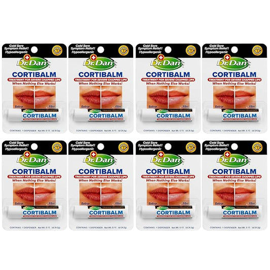 Dr. Dan's Cortibalm -8 pack-for Dry Cracked Lips - Healing Lip Balm for Severely Chapped Lips - Designed for Men, Women and Children