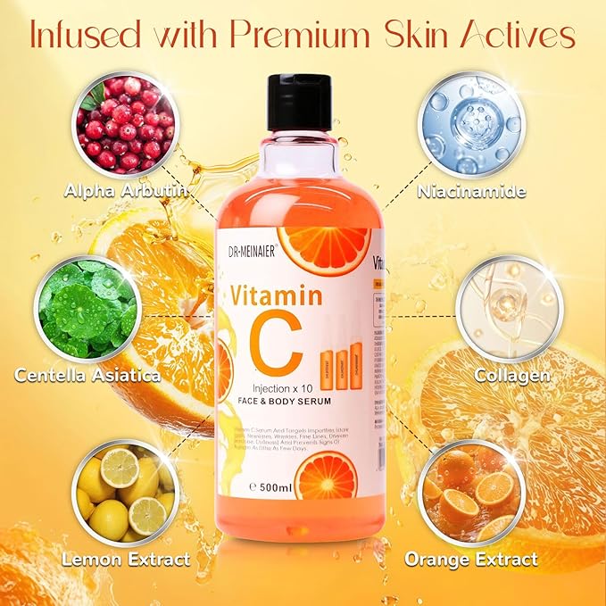 Facial Vitamin C Treatment 500ml – Korean Collagen-Infused Oil Serum with Vitamin E – Gentle Daily Skincare Solution Designed for Smooth Radiant-Looking Skin Across All Skin Types