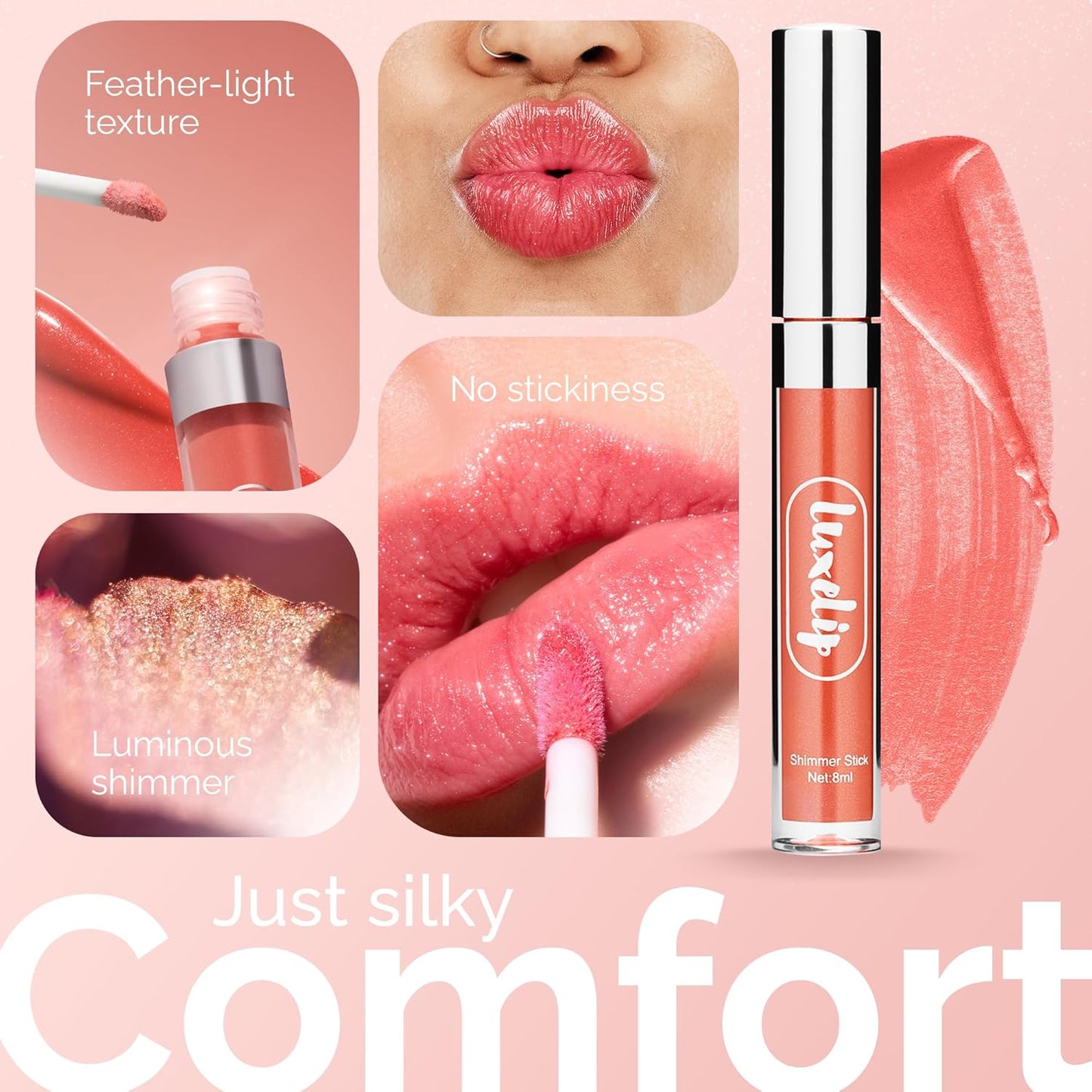 LuxeLip™ Matte Lipstick, Hydrating Non-Sticky Lip Gloss for Luminous Shine & Moisturized Lips, Lightweight, Long-Lasting Glossy Finish, Cruelty-Free Lip Makeup for Women (Dusky Petal, 8ml)