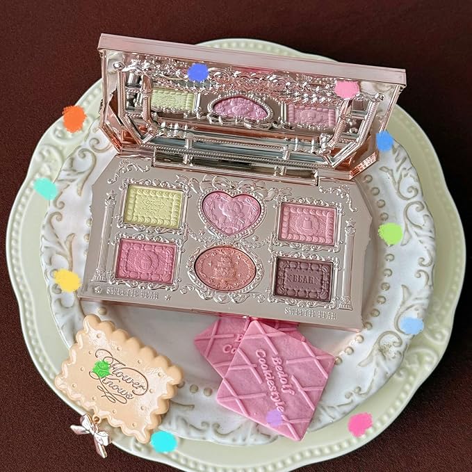 Flower Knows The Sweetie Bear Collection 6-Color Makeup Palette,Pink Face Makeup Palette with 4 Matte + 2 Shimmer Shades,Blendable Smooth Cute Make Up,0.23 Oz(02 Strawberry Milk)