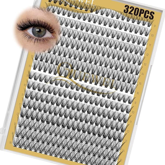 QUEWEL Lash Clusters 320Pcs Cluster Lashes 30D+40D C Curl Lash Cluster Eyelash Extensions Mix9-16mm Individual Eyelashes Clusters Wispy Lash Clusters Thin Band Soft to Use at Home(30D+40D C Mix9-16)