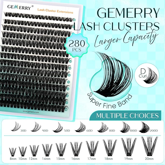 Eyelash Clusters Fluffy Lash Clusters Thick 280pcs Cluster Eyelash Extensions DIY At Home Individual Lashes Cluster Lashes by GEMERRY（80P-15-20mm)