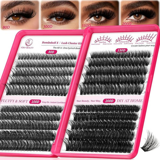 Bombshell X 480Pcs Fluffy Lash Extension D Curl 80/100/150/200D Volume Lash Clusters 10-18mm Mink Eyelash Extension Individual Eyelashes