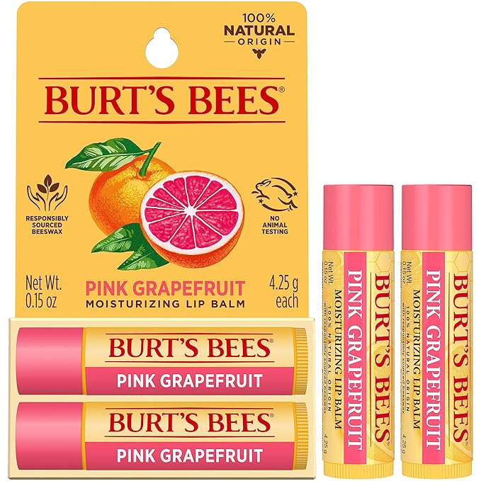 Burt's Bees Lip Balm - Pink Grapefruit, Lip Moisturizer With Responsibly Sourced Beeswax, Tint-Free, Natural Origin Conditioning Treatment, 2 Tubes, 0.15 oz. (Pack of 2)