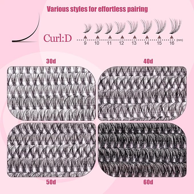 CCODDY Lash Clusters - Fluffy Wispy EyeLash Clusters D Curl 9-16 MM, 712 Pcs, 4 Styles Upper & 2 Styles Bottom Lashes, No Adhesives Included