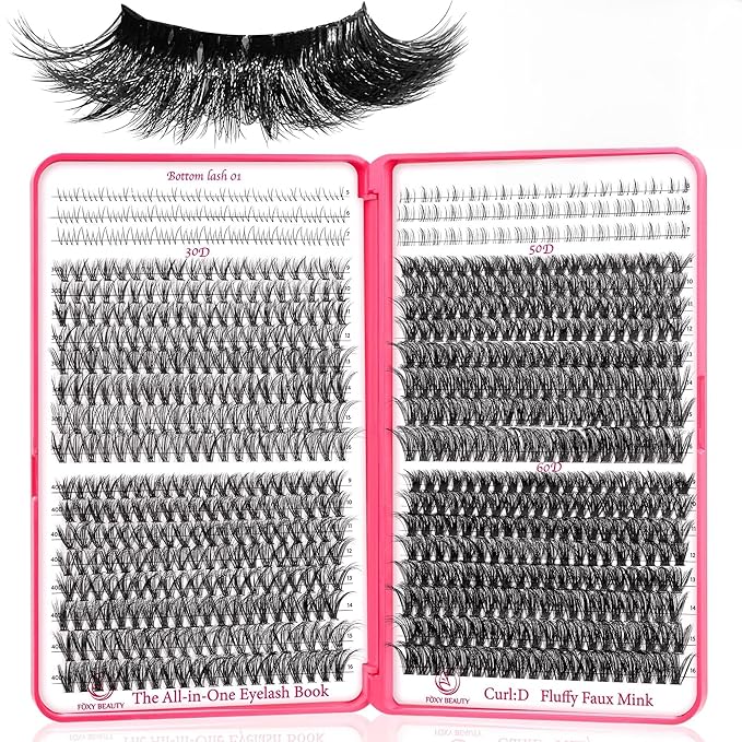 CCODDY Lash Clusters - Fluffy Wispy EyeLash Clusters D Curl 9-16 MM, 712 Pcs, 4 Styles Upper & 2 Styles Bottom Lashes, No Adhesives Included