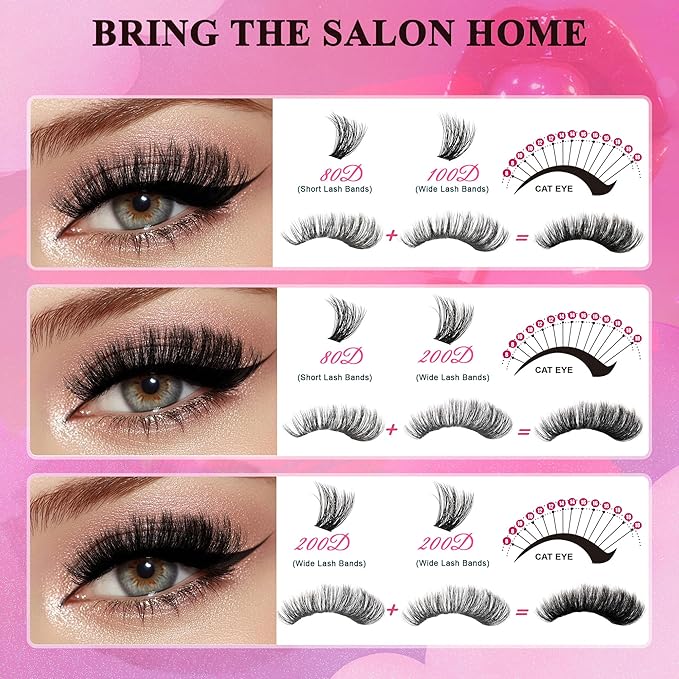 Bombshell PLUS 570Pcs Fluffy Lash Clusters - 10-18mm Thick D Curl Eyelash Clusters (200D Volume) - DIY Eyelash Extensions at Home - Perfect for Women's Natural & Glam Looks with dark skin