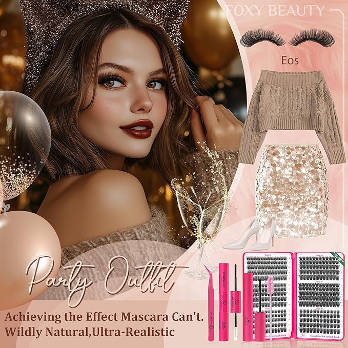 Foxy Beauty Lash Clusters Kit - 432Pcs Fluffy Eyelash Extension Kit 12-20mm D Curl Clusters Soft Comfortable With Bond Seal Remover Applicator