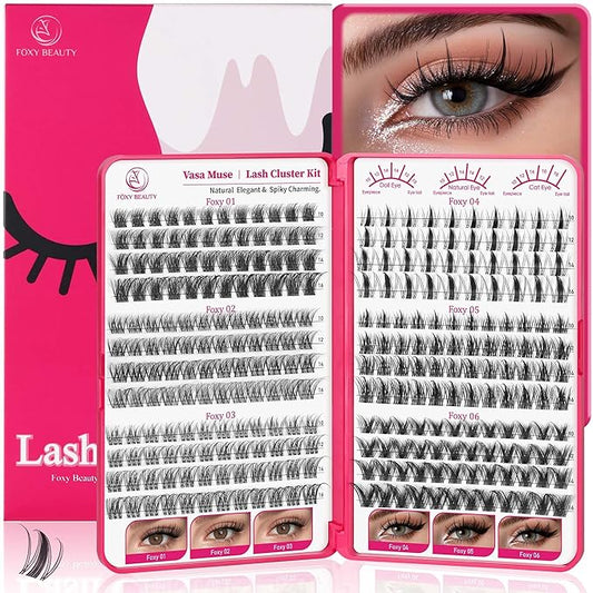 Vasa Muse Lash Clusters - Wispy Natural & Manga Spiky Lash Cluster Wide Invisible band 10-16mm Eyelash Clusters Kit D Curl Lash Extension Kit WideSpan DIY at Home for Starter