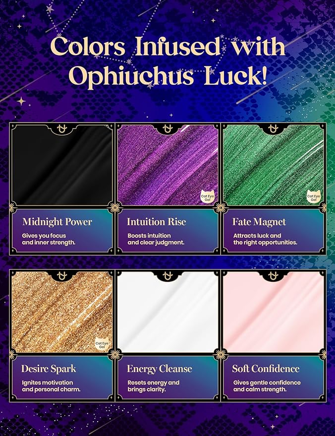 Beetles The Ophiuchus Sign Lucky Box, Ophiuchus Zodiac Gel Nail Polish Kit Nail Art Set Purple Green Gold Cat Eye Black White Gel Pink Jelly Base Top Coat Salon DIY Zodiac Gift for Women