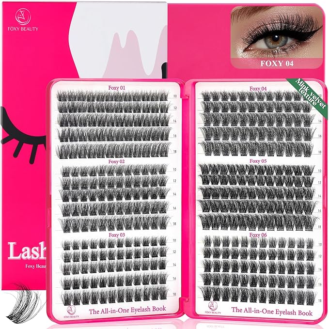 Foxy Beauty Volume Lash Clusters - 10-18mm DIY Fluffy Natural Eyelash Extension with 360Pcs D Curl Soft Faux Mink Lashes for Salon-Quality Look