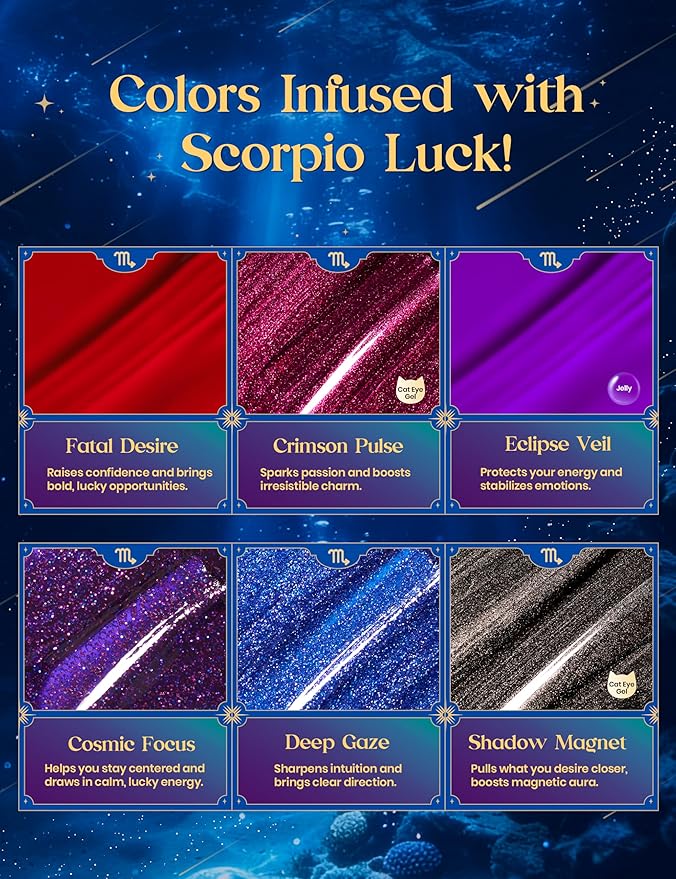 Beetles Midnight Vampire Lucky Box, Scorpio Zodiac Gel Nail Polish Kit Black Purple Burgundy Red Colors, All-in-One Nail Art Set with Tools, Necklace Badge, Salon DIY Zodiac Gift for Women