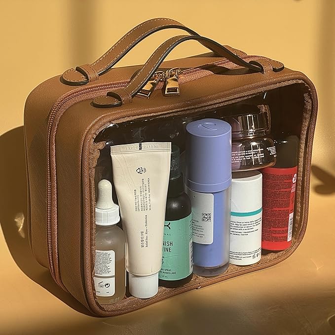 JAZD Clear Makeup Bag Toiletry Bag for Women Cosmetic Case Large Capacity Travel Make Up Bag Organizer Transparent Storage Compartment TSA Approved