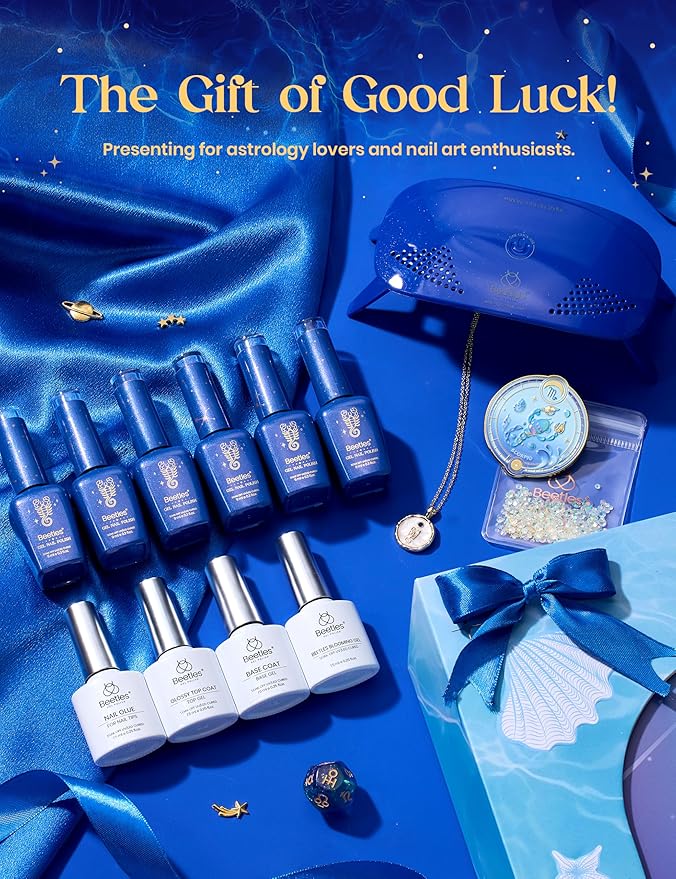 Beetles Midnight Vampire Lucky Box, Scorpio Zodiac Gel Nail Polish Kit Black Purple Burgundy Red Colors, All-in-One Nail Art Set with Tools, Necklace Badge, Salon DIY Zodiac Gift for Women