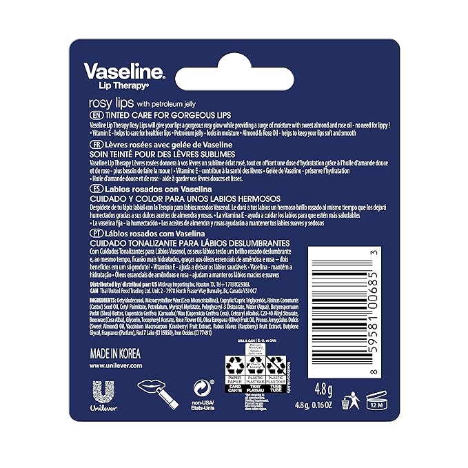 Vaseline Lip Therapy Care Rosy, Fast-Acting Nourishment, Ideal for Chapped, Dry, Cracked, or Damaged Lips, Lip Balm, 24-Pack, 0.16 Oz Each