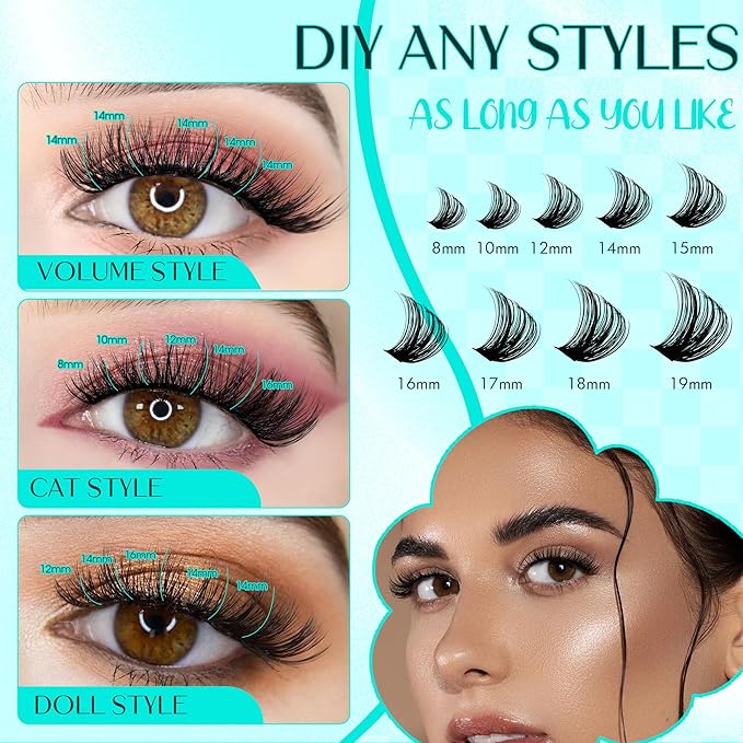 Lash Clusters Fluffy Cluster Lashes Extensions Thick 280pcs D Curl Eyelash Clusters DIY At Home Individual Lashes Extension by GEMERRY（60P-10-18mm)