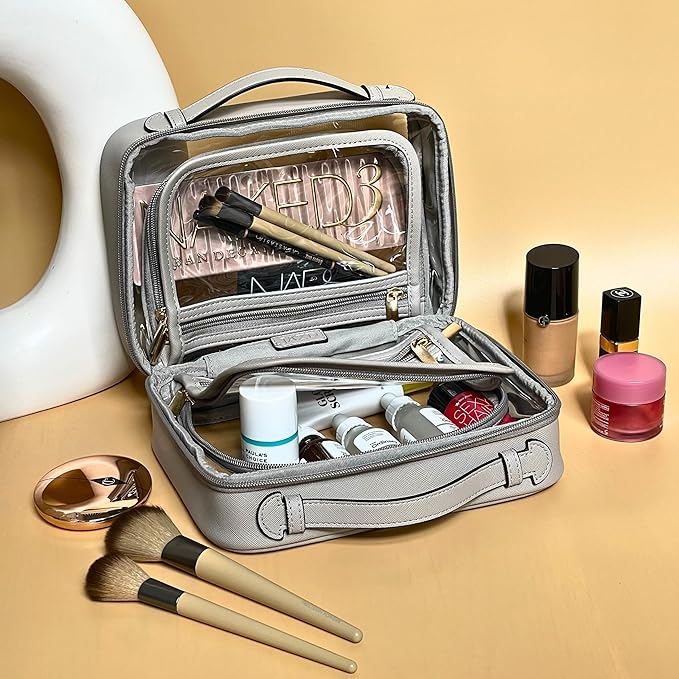 JAZD Clear Makeup Bag Toiletry Bag for Women Cosmetic Case Large Capacity Travel Make Up Bag Organizer Transparent Storage Compartment TSA Approved