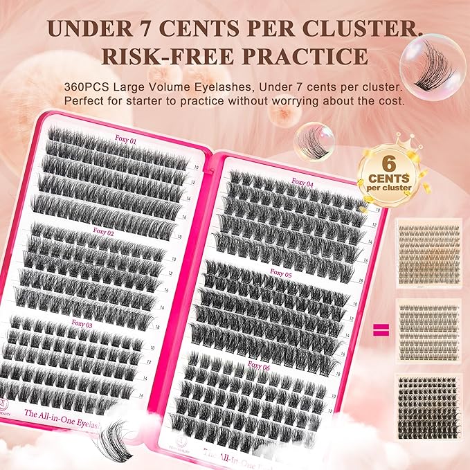 Diva Volunm Lash Clusters Kit Fluffy Eyelash Clusters 10-18mm thick DIY eyelash Extension Kit - Includes Bond & Seal, Remover, and Applicator for Salon-Quality Results.
