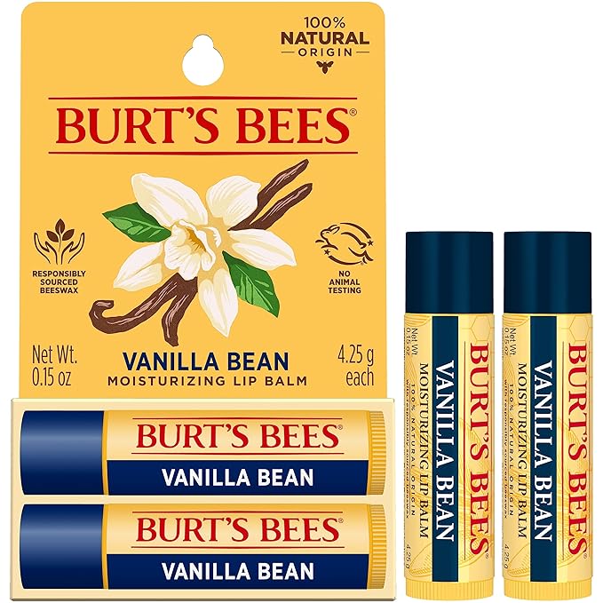 Burt's Bees Lip Balm - Vanilla Bean, Lip Moisturizer With Responsibly Sourced Beeswax, Tint-Free, Natural Origin Conditioning Treatment, 2 Tubes, 0.15 oz.