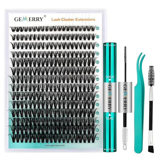 GEMERRY Lash Extension Kit DIY 280pcs Lash Clusters Kit Eyelash Extension Kit D Curl Individual Lashes Kit with Lash Bond and Seal Lash Tweezers for Self Use（40P-10-18mm)
