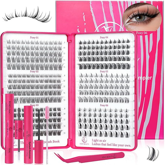 432Pcs Lash Clusters Kit - Wispy Natural & Manga Spiky Lash Cluster Invisible band 8-16mm Eyelash Clusters Kit D Curl Lash Extension Kit WideSpan with Bond and Seal DIY at Home for Starter