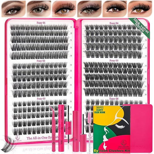 Diva Volunm Lash Clusters Kit Fluffy Eyelash Clusters 10-18mm thick DIY eyelash Extension Kit - Includes Bond & Seal, Remover, and Applicator for Salon-Quality Results.