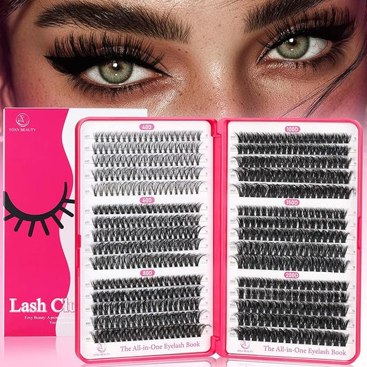 Bombshell PLUS 570Pcs Fluffy Lash Clusters - 10-18mm Thick D Curl Eyelash Clusters (200D Volume) - DIY Eyelash Extensions at Home - Perfect for Women's Natural & Glam Looks with dark skin