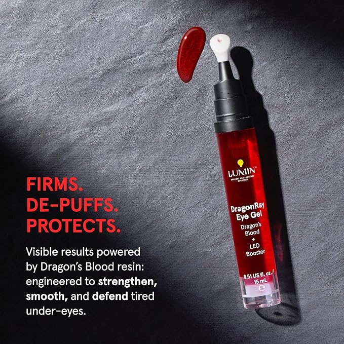 Lumin DragonRay Eye Gel, Under Eye Serum for Red Light Therapy, Peptides, Hyaluronic Acid & Caffeine Cream, Reduces Dark Circles & Puffiness, Compatible w Luminator Eye Mask, Vegan, 0.51oz (15ml)