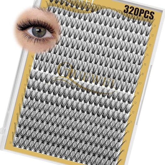 QUEWEL Lash Clusters 320Pcs Cluster Lashes 30D+40D D Curl Lash Cluster Eyelash Extensions Mix12-18mm Individual Eyelashes Clusters Wispy Lash Clusters Thin Band Soft to Use at Home(30D+40D D Mix12-18)