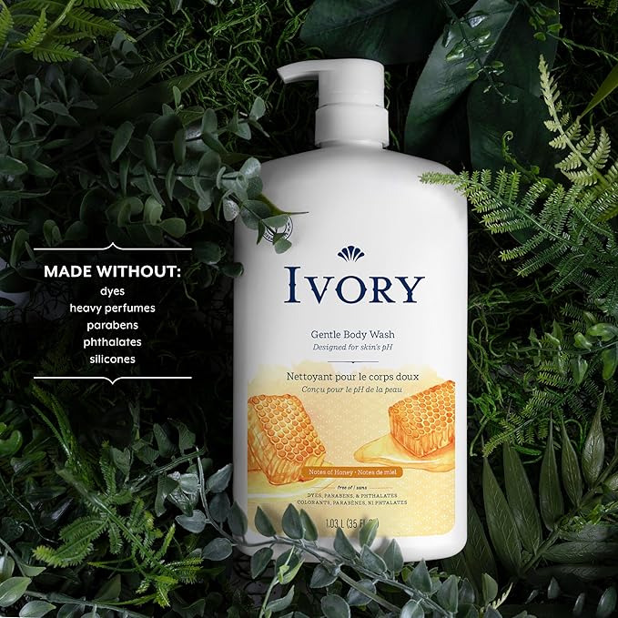 Ivory Body Wash Gentle, Free of dyes, parabens, and phthalates, Honey Scent, 35 oz