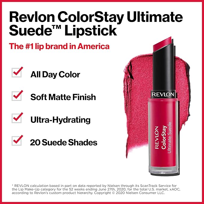 REVLON ColorStay Ultimate Suede Lipstick, Longwear Soft, Ultra-Hydrating High-Impact Lip Color, Formulated with Vitamin E, Womenswear (010), 0.09 oz