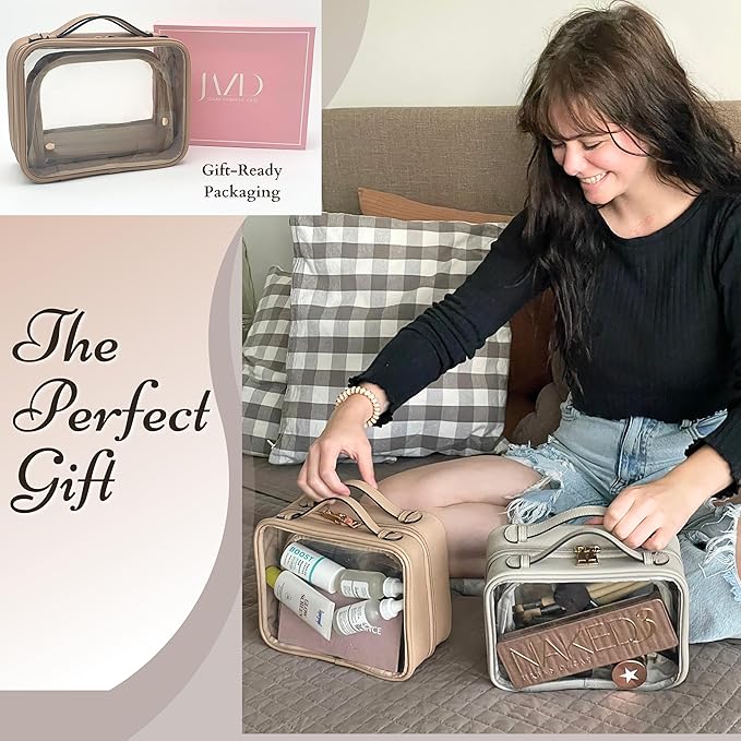 JAZD Clear Makeup Bag Toiletry Bag for Women Cosmetic Case Large Capacity Travel Make Up Bag Organizer Transparent Storage Compartment TSA Approved